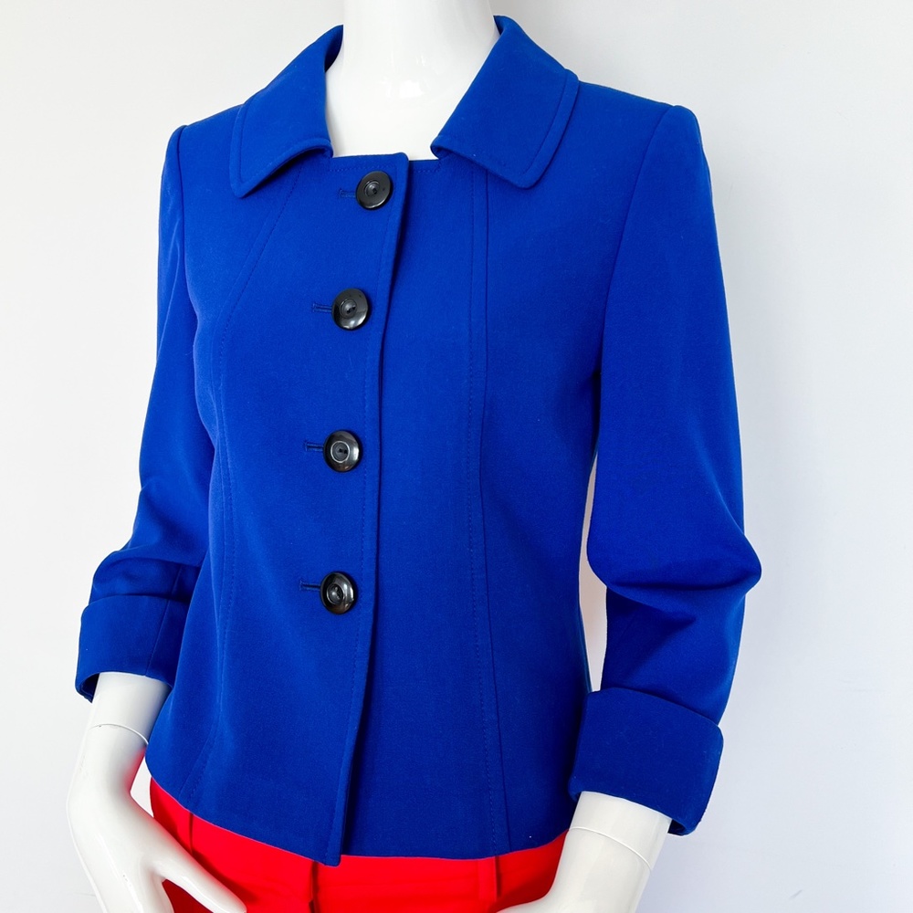 Tahari Cropped Blazer 3/4 Sleeve Dressy Office Jacket Royal Blue 2